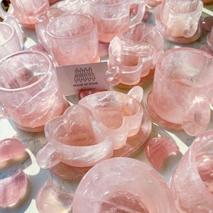 Natural Rose Quartz Cup With Coaster/Hand Carved Rose Quartz Mug/Crystal Cup/High Quality Quartz Tea Cup Set/Heart Chakra/AAA