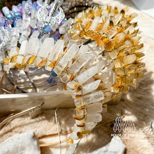 Natural Clear Quartz Crystal Quartz Crown/Citrine Leaf Tiara Festival Crown/Wedding Bride Jewelry Headband/Wire Wrapped