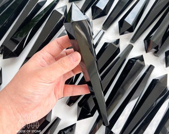 Affordable Natural Black Obsidian Crystal Point Wand/Flawed or Low-Quality Obsidian Crystal Handle/Crystal Handle/Obsidian Stem/Root Chakra