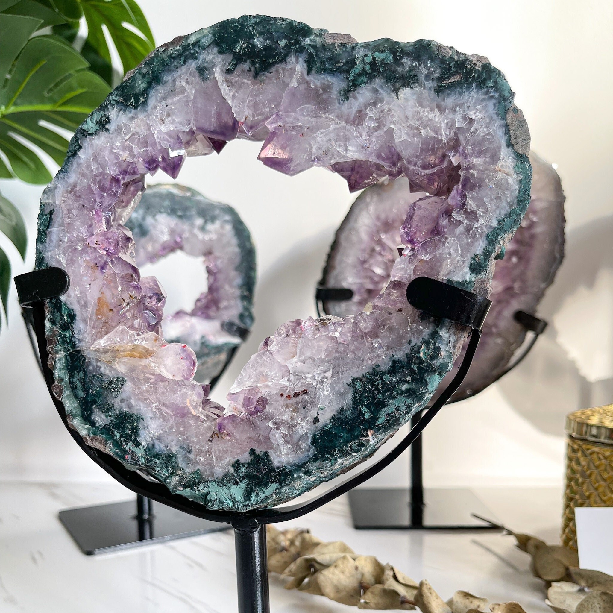 Tranche de Portail d'améthyste Du Brésil/Portail Druzy Géode Naturelle