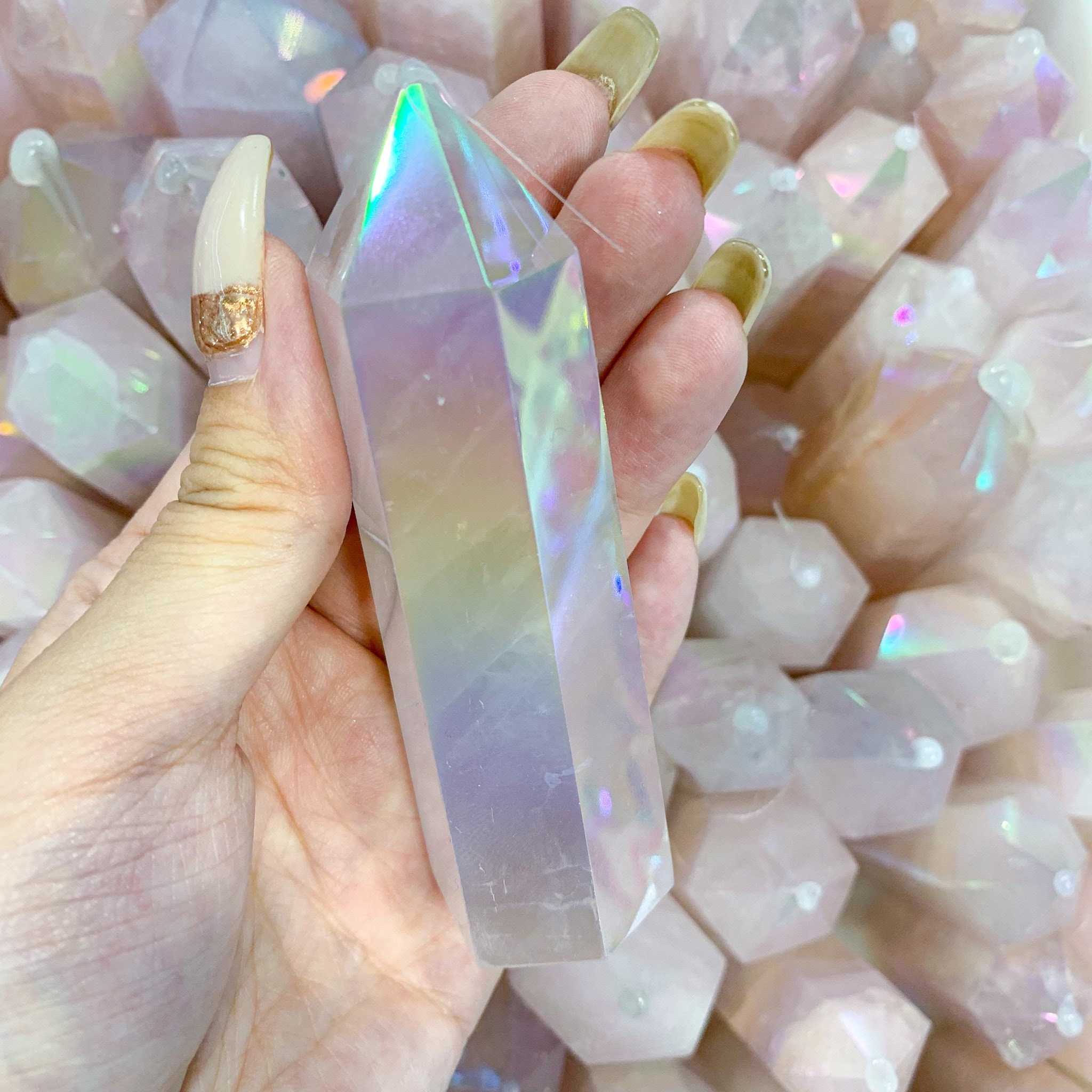 Angel Aura Quartz Rose Tour/Aura Rose/Arc-En-Ciel Cristal Obélisque