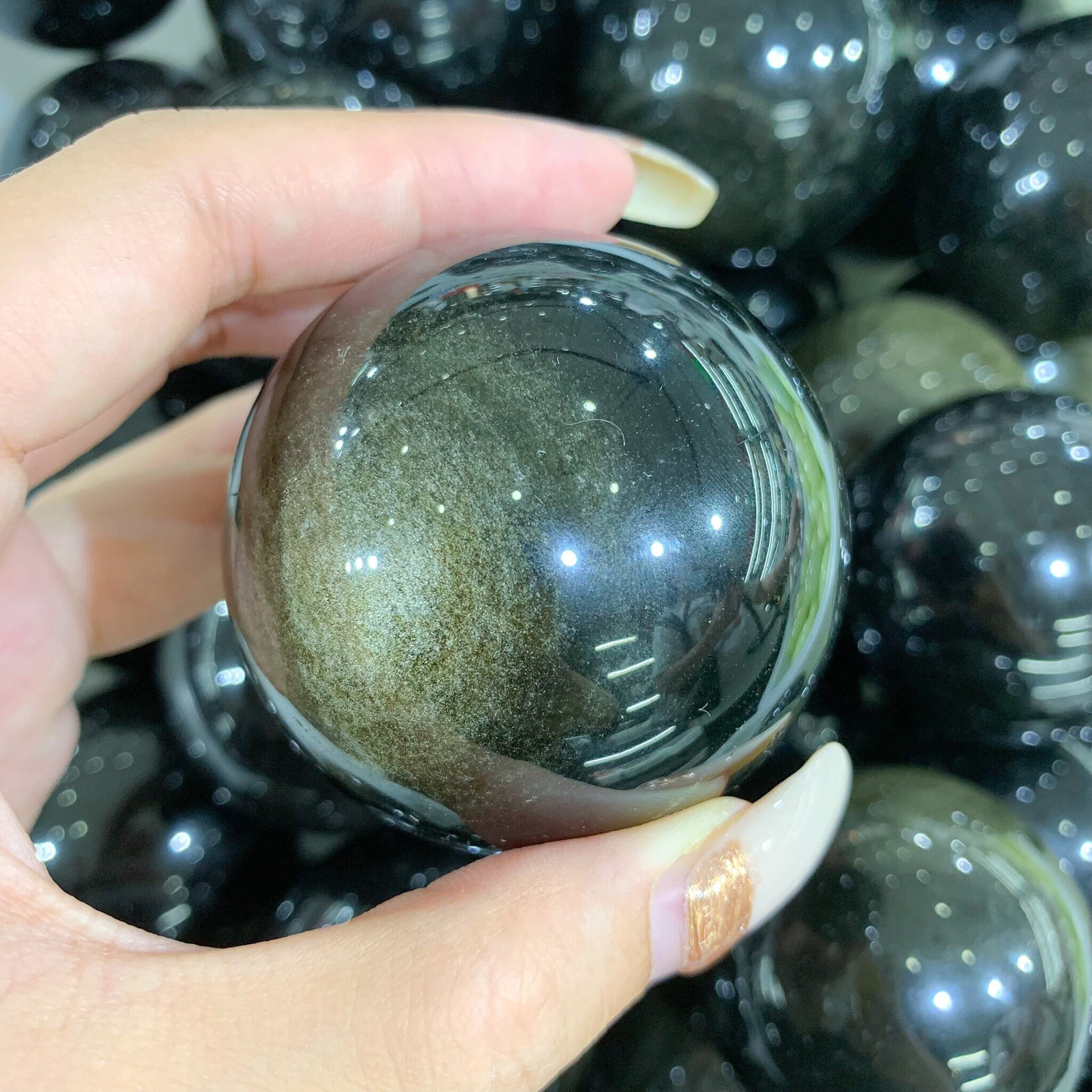 Sphère d'obsidienne d'or/Sphère d'argent/Sphère Naturelle