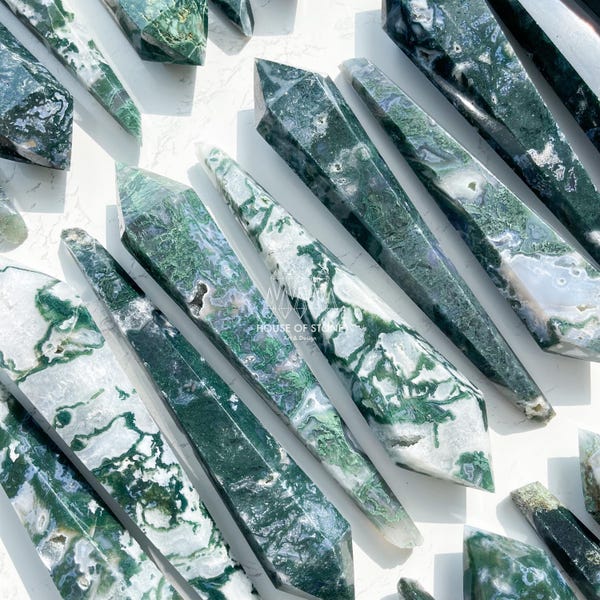 Natural Moss Agate Wand/Druzy Moss Agate Point Wand/Moss Agate Crystal Handle/Crystal Stem/Wedding Bouquet Handle/Heart Chakra