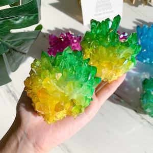 Colorful Aura Quartz Cluster/Raw Rainbow Crystal Cluster/Aura Cluster/Altar Tools