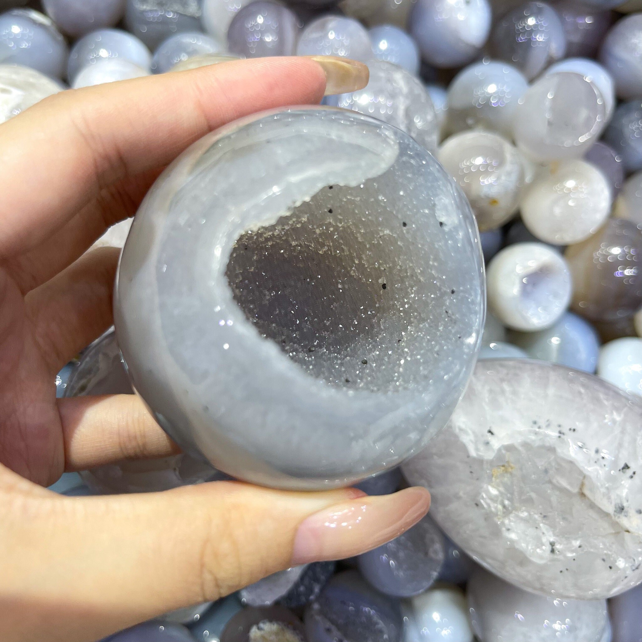 Sphère de Grappe Géode d'agate Naturelle/Sphère Druzy Haute Qualité/Sphère Cristal d'agate