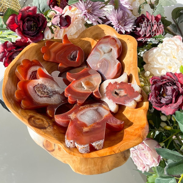 Natural Hand Carved Carnelian Heart/Druzy Carnelian Agate Hamsa Hand/Carnelian Slab/Crystal Carvings