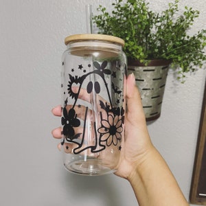 Floral Spooky Season Halloween Ghost Iced coffee beer can glass