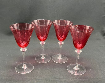 Steuben cranberry optic swirl cordial glasses