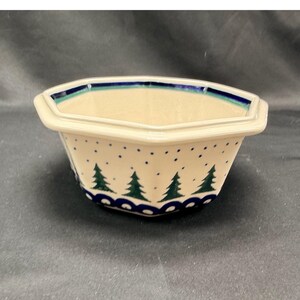 Boleslawiec Polish Pottery Octagonal Bowl Christmas Tree Hand Made in Poland