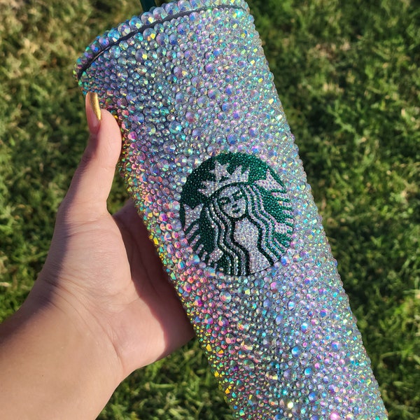 Cristal AB Starbucks bling tumbler, Personalized Luxury cup, Rhinestone Tumbler, Starbucks Cup, Custom Tumbler with Straw, 24 ounces cup