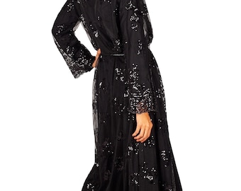 Sequin open maxi dress cardigan abaya