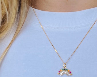 Rainbow cubic zirconia, rainbow,goldfilled,delicate,gift for her, gift for unisex, birthday, necklace,dainty rainbow burst,rainbow necklace