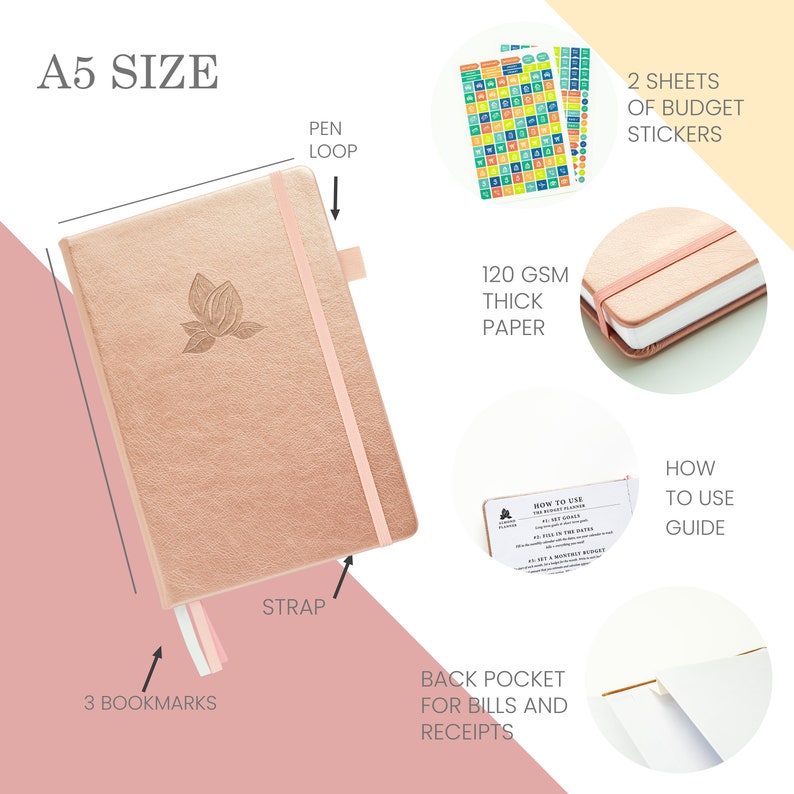 Budget Planner Undated Budget Book, Financial Planner A5 Rose Gold Track Expenses Savings Debts, Undated Planner Budgeting Planner 2024-2025 image 2