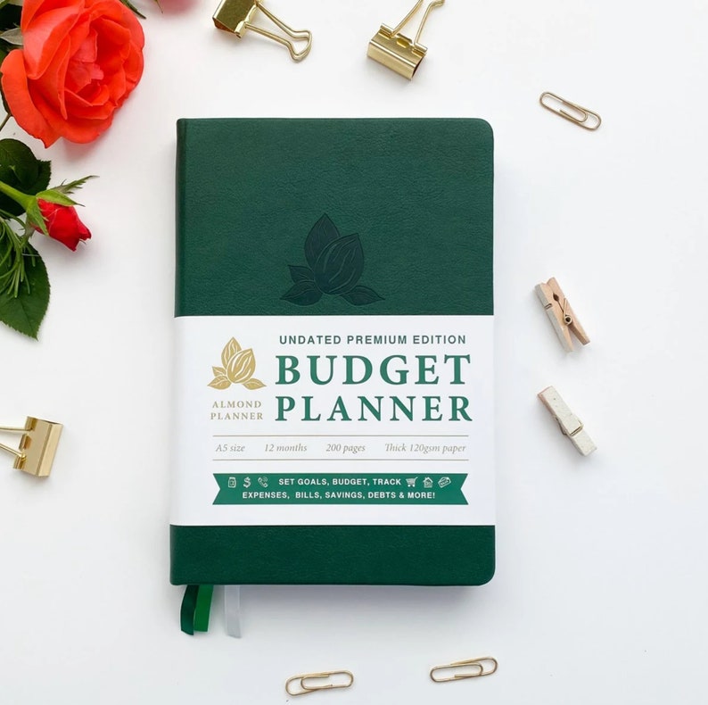 Budget Planner Undated Budget Book, Financial Planner A5 Rose Gold Track Expenses Savings Debts, Undated Planner Budgeting Planner 2024-2025 Green