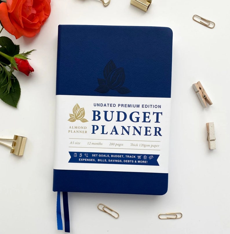 Budget Planner Undated Budget Book, Financial Planner A5 Rose Gold Track Expenses Savings Debts, Undated Planner Budgeting Planner 2024-2025 Blue