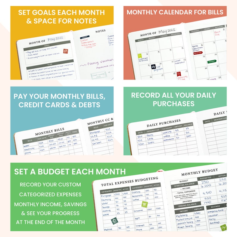 Budget Planner Undated Budget Book, Financial Planner A5 Rose Gold Track Expenses Savings Debts, Undated Planner Budgeting Planner 2024-2025 image 3