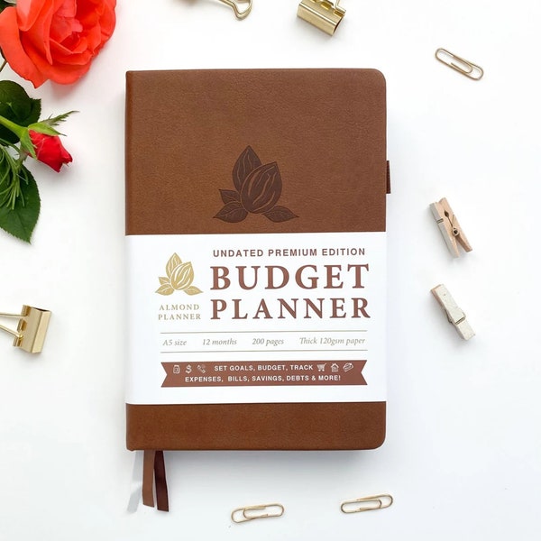 Budget Planner Undated Budget Book, Financial Planner A5 Brown, Track Expenses Savings Debts, Undated Planner Cash book 2026