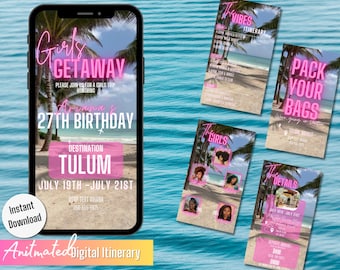 Girls Trip Itinerary, Itinerary,Itinerary template, Travel itinerary,Birthday trip invitation, Weekend itinerary, Digital itinerary