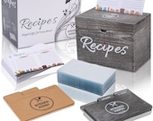 Wood Recipe Box with Cards,Wood Dividers 4x6 Vintage Style Set,100 Double Sided Recipe Cards,100 Recipe Card Protectors,Gift for Grandma Mom