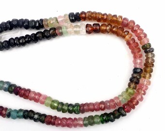 Faceted Multi Tourmaline Rondelle Beads: Natural Gemstone Jewelry Making, 4mm