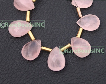 Pear Rose Quartz Beads: 10-Piece Lot, 10x14mm Drilled Gemstone