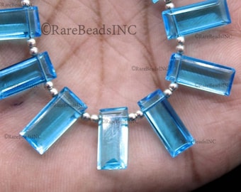Swiss Blue Topaz Rectangle Beads 7x16mm: Handmade Gemstone Jewelry Supplies, 10 Pieces