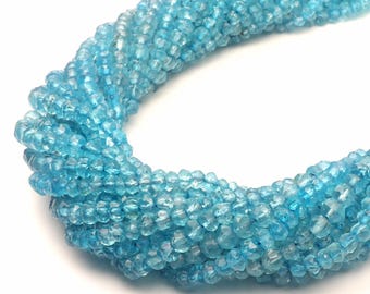 Swiss Blue Topaz Beads: Faceted Rondelle Gemstone Beads (3-4 MM) 13 inch