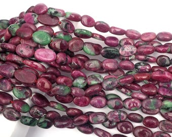 Cuentas ovaladas de zoisita rubí: hilo de piedras preciosas de 12-16 mm, 8 pulgadas