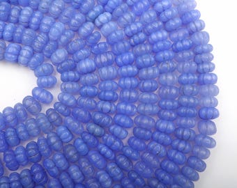 Blue Chalcedony Rondelle Beads: 9-10mm Carved Gemstone Strand