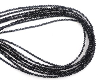 Faceted Black Spinel Beads: 2mm Round, 16 Inch Strand