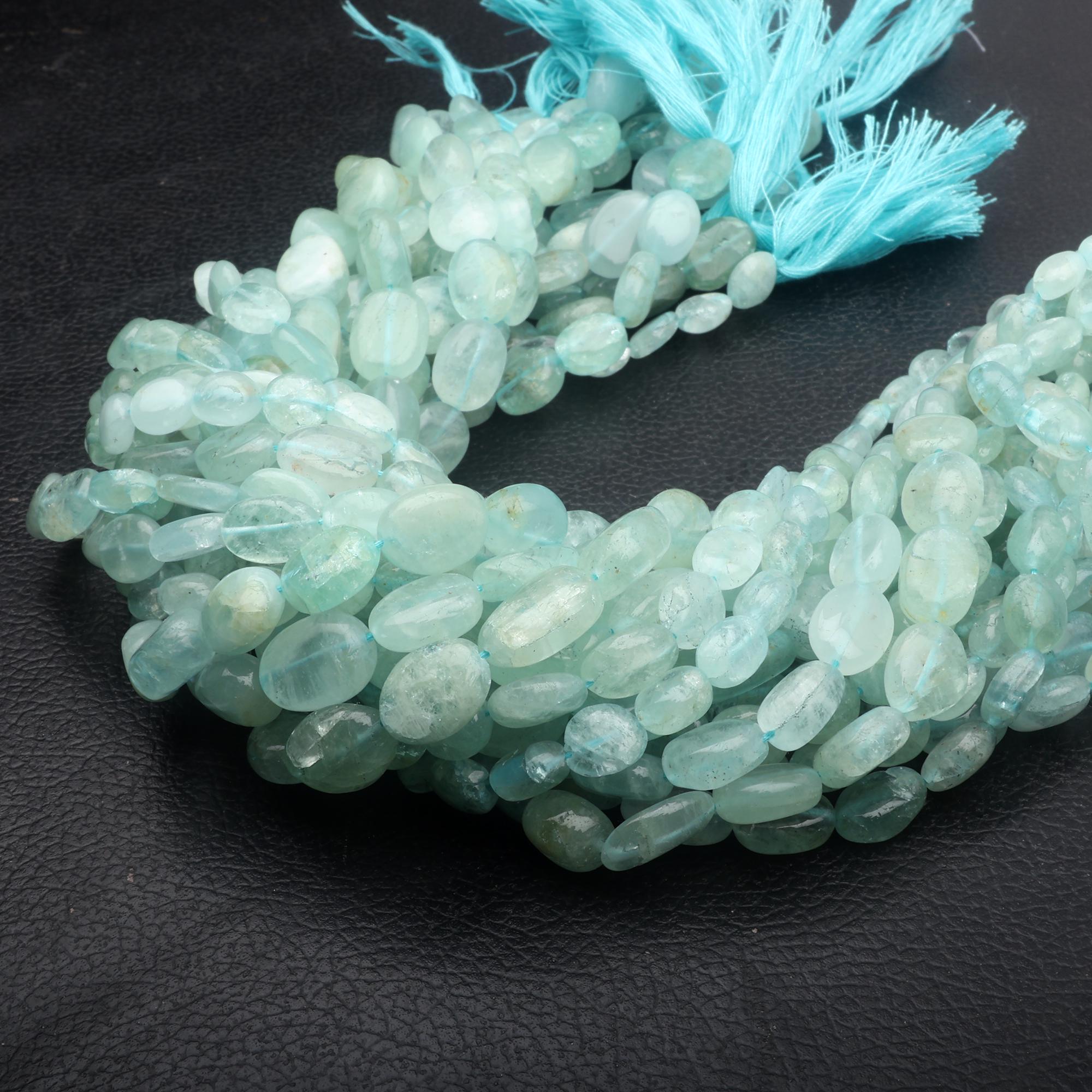 Collier Perles Aigue-marine Ovale 6x4 à 10x7 Mm - Longueur 18 Pouces - 44 Carats - Naturel, Non Traité - Neuf Sans Emballage
