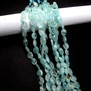Aquamarine beads, gemstone beads, Size 8-12 MM 8 inch strand, Smooth beads, Oval shape Beads, drilled Beads, natural Aquamarine beads