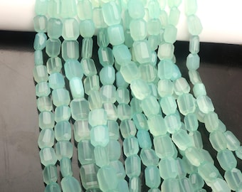 Faceted Aqua Chalcedony Beads: Tumble Nugget Gemstone Strand (12-15mm) 8 Inch