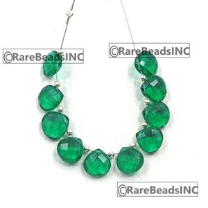 Faceted Emerald Quartz Heart Beads: 10mm Drilled Gemstone Jewelry, 10 Pieces