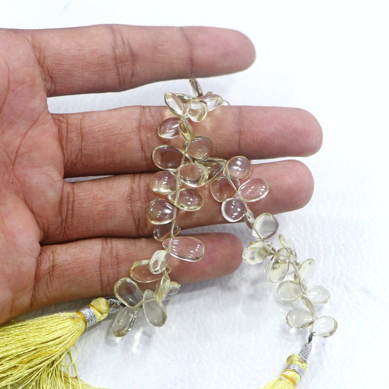 40 pieces lemon quartz, drilled gemstone beads, quartz gemstone beads, pear shape smooth gemstone beads, size 6X8-6X12 mm lemon quartz image 10