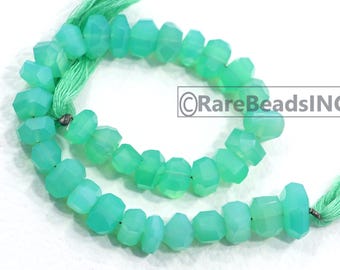 Chrysoprase Gemstone Beads: Faceted Tumble Shape, 10-12 mm 8 inch Strand