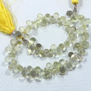 Lemon Quartz beads, gemstone beads, size 4X5-4-8 MM 8 inch, faceted Beads, teardrop shape beads, drilled beads, Quartz Beads, Handmade Beads
