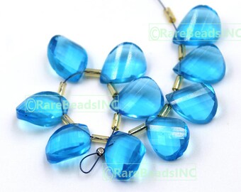 10 pieces swiss blue topaz, drilled gemstone beads, topaz gemstone beads, fancy shape faceted gemstone beads, size 10X15 mm blue topaz beads