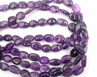 Natural Amethyst Oval Beads: 8 Inch Strand, 9-12mm Gemstone