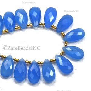 Faceted Blue Chalcedony Pear Beads: 8x16mm Gemstone, 10-Piece Lot