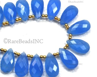 Faceted Blue Chalcedony Pear Beads: 8x16mm Gemstone, 10-Piece Lot