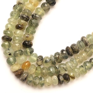 Prehnite beads | drilled beads | Rondelle Beads | 13 inch 7 MM beads | Faceted Beads | Green Prehnite Beads | Wholesale Beads