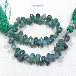 Emerald Teardrop Beads: Faceted Gemstone Jewelry Making, 8 Inch Strand 4-10 mm