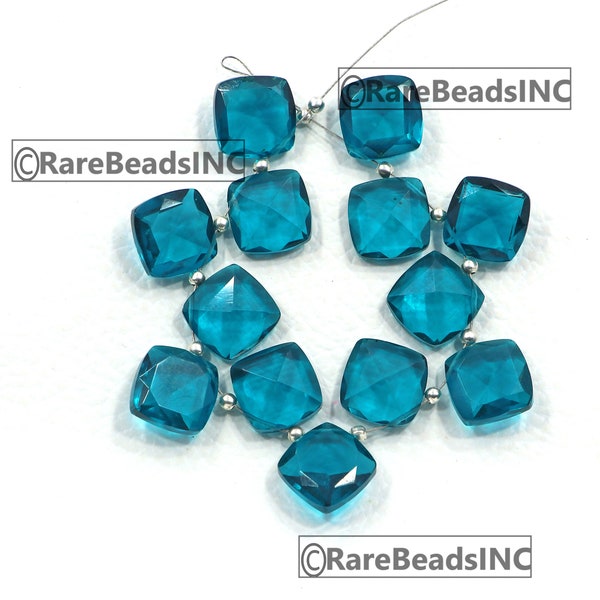 10 pieces London Blue topaz Quartz gemstone, drilled gemstone, Cushion shape stone, beads jewelry, faceted beads size 12 mm