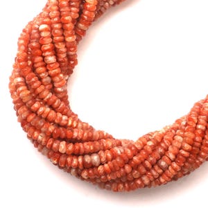 sunstone beads, drilled beads, Rondelle Beads, 13 inch 4-6 MM beads, faceted Beads, Orange Sunstone Beads, Wholesale Beads, jewelry beads