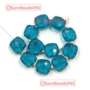 Topaze bleue de Londres, perles à facettes, perles percées, perles en forme de coussin, perles AAA + de bonne qualité, topaze londonienne taille 12 mm 10 pièces
