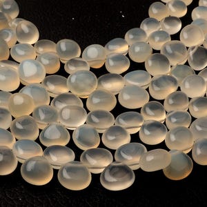 Chalcedony beads | drilled beads | Heart Beads | 8 inch 9-10 MM beads | Smooth Beads | White Chalcedony Beads | Handmade Beads