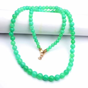 Collier chrysoprase, taille 4-7 mm, perles lisses, perles de pierres précieuses, forme ronde, collier de perles de chrysoprase, cadenas en argent 925 plaqué or