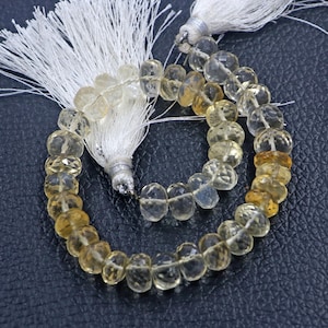 Lemon quartz beads, gemstone beads, size 6-7 MM 8 inch strand, faceted beads, rondelle beads, drilled beads, gemstone beads foe jewelry