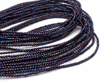 Faceted Black Spinel Beads: 2mm Round, 16 Inch Strand